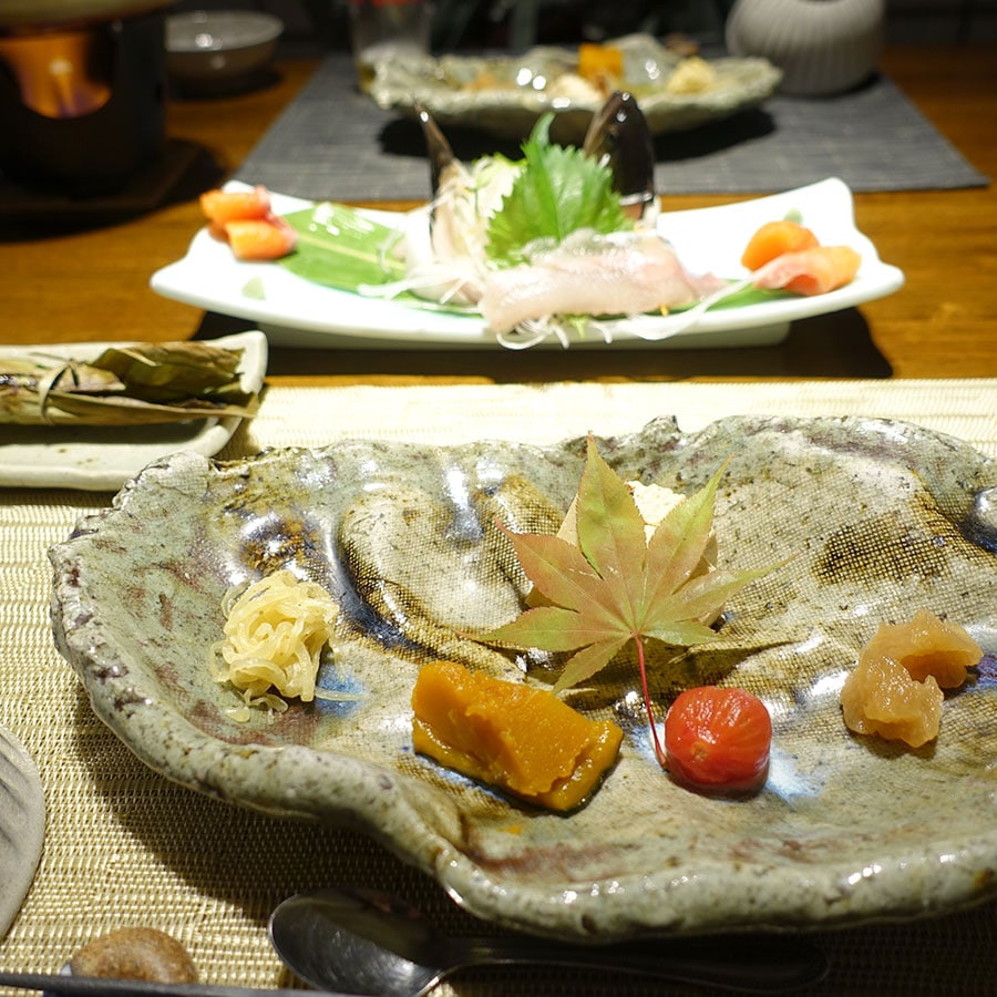 「麓庵 民宿たきざわ」の夕食。