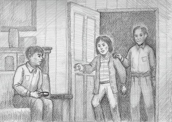 1992年、初めて家の様子を録音した時。姉は隣の部屋と私がいる部屋を行ったり来たりしながらしゃべり続けていた。父は姉の後をついて歩き、姉をなだめようとしていた。母は家の中にいたが、この時近くにはいなかった。時刻は夜10時をまわっていた。(イラスト：藤野知明)　©2024動画工房ぞうしま