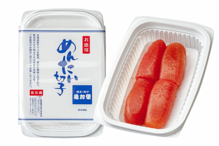 お徳用辛子明太子切子 100g 1,000円／稚加榮本舗