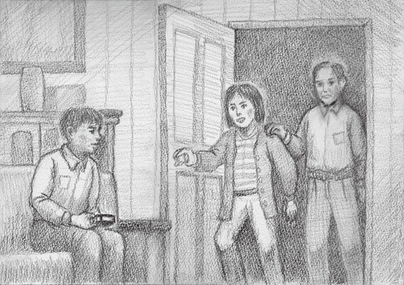 1992年、初めて家の様子を録音した時。姉は隣の部屋と私がいる部屋を行ったり来たりしながらしゃべり続けていた。父は姉の後をついて歩き、姉をなだめようとしていた。母は家の中にいたが、この時近くにはいなかった。時刻は夜10時をまわっていた。(イラスト：藤野知明)　©2024動画工房ぞうしま