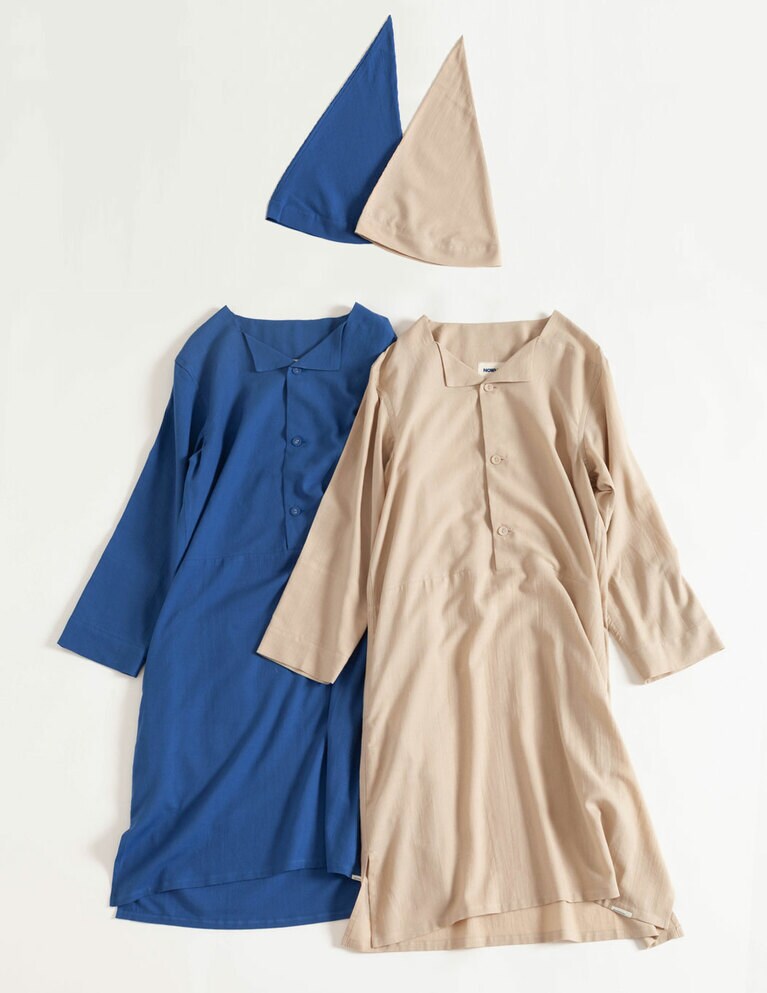 “nancy” op pajama 各30,000円、レディースはフリーサイズ展開。“night cap” 各3,000円、フリーサイズで展開。