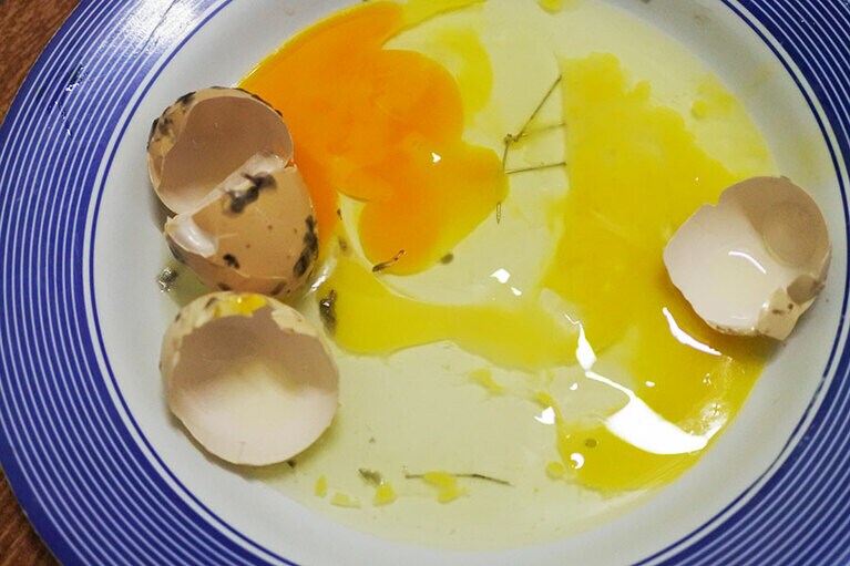 キャンドルを垂らした卵を使用。スプーンで殻を割ると、中に釘が……。人によっては腐った釘や、ヤツデが出てくることがあるとか。