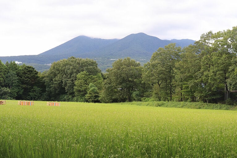 那須の山々に囲まれている。