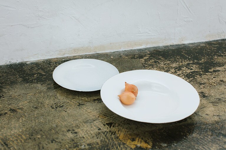 「金森正起のホーロー皿」カレー皿　φ26cm 12,000円、ふわ皿 φ20cm 8,500円。