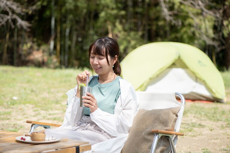 天気の良い休日に、外でゆっくりご飯を作って食べるのが吉川さんの元気の活力。