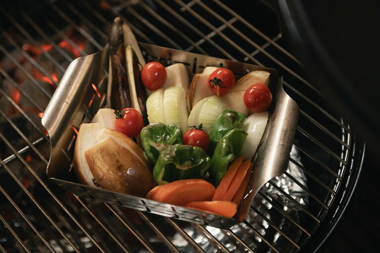 収穫体験で獲った野菜も一緒に。