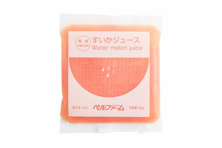 低速すり搾りすいかジュース〈100g×15袋〉3,780円。
