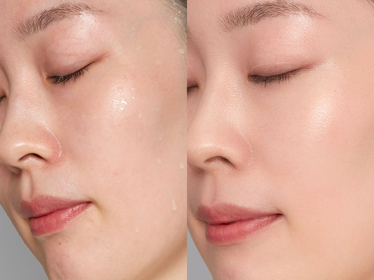写真左が使用前、右が使用後。毛穴などの凹凸やくすみを自然な範囲でカバー。仮に汗が出ても、色移りの心配ナシ。
