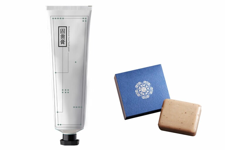 左から：「固歯膏」360元、「慈禧玉容美白石鹸」250元。※商品写真提供：生元薬行