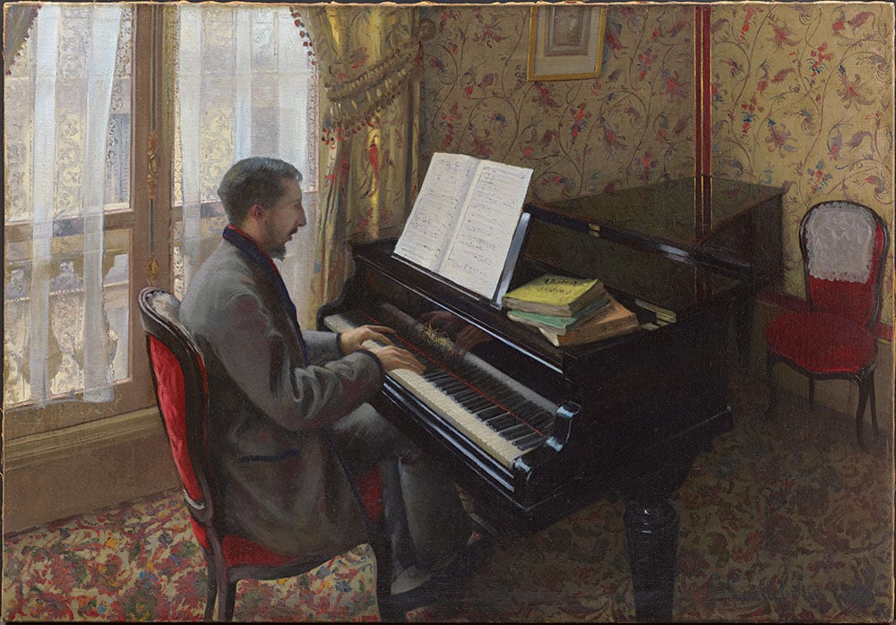 ギュスターヴ・カイユボット《ピアノを弾く若い男》1876年。印象派の発展に大きく貢献したカイユボットの名作。2000年以降に収蔵され、右のポロックの作品などとともにコレクションの幅を広げることになった。