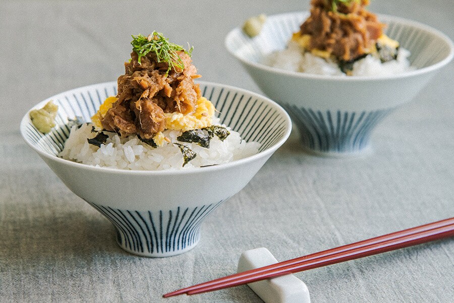 簡単なのに小料理屋風の仕上がり、ツナ甘辛煮のわさびごはん。