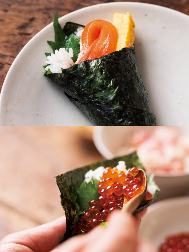 自分で用意するのは酢飯と、薬味などの野菜類だけ。お家で楽しむ手巻き寿司セット／小西鮮魚店