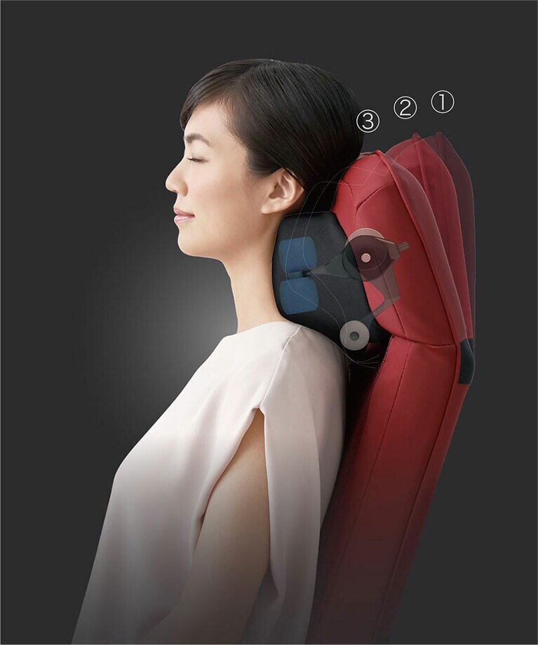 ヘッド部分はラチェット機構により、3段階に調節できます。首や肩の高さに合わせて角度を変えられるので、自分の一番ラクな姿勢でマッサージができるのも嬉しいポイント。