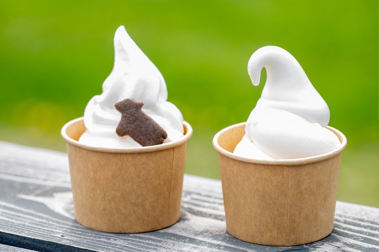 トマムソフトクリームとプレミアムソフトクリームの食べ比べセット750円。