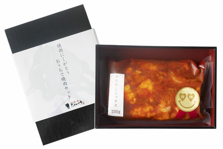 ピリ辛肉ちゃん特製 牛ホルモンミックスのつまみ＆素 200g 1,200円／にくがとどけ