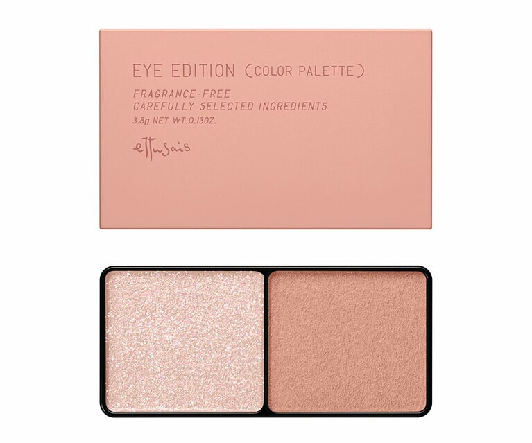 左はなめらかなツヤを放つシルクカラー、右はぬくもりのあるマットなカシミヤカラーの、2色アイシャドウ。トリートメント成分として、スクワランとホホバ油を配合。アイエディション（カラーパレット）　18 ピンクシェイド 1,540円／エテュセ（3月14日発売、2月29日一部先行発売）