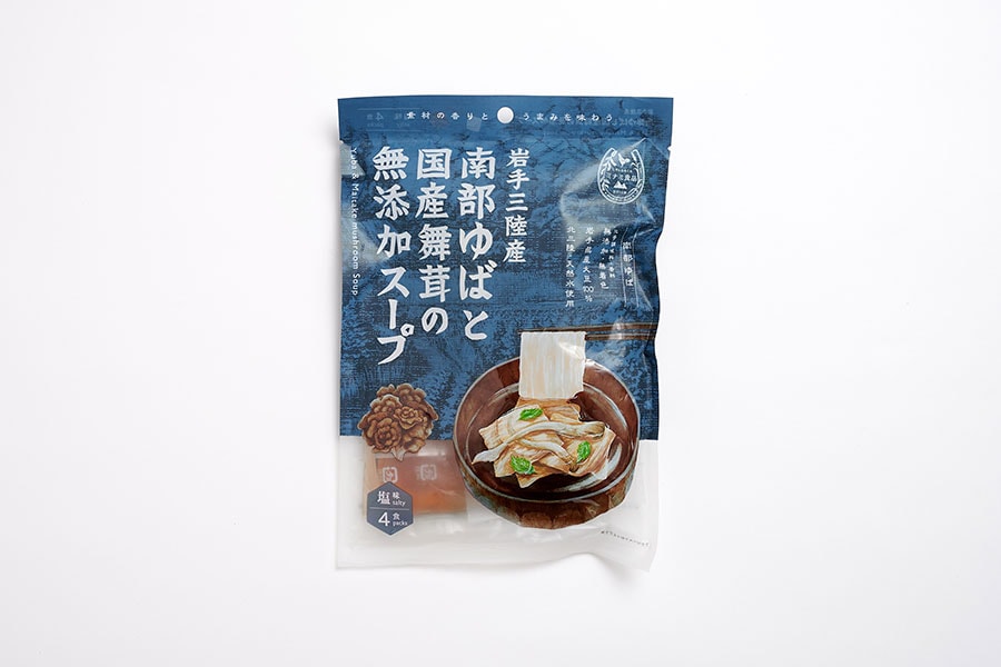 ミナミ食品 南部ゆばと国産舞茸の無添加スープ 4食入り 538円。