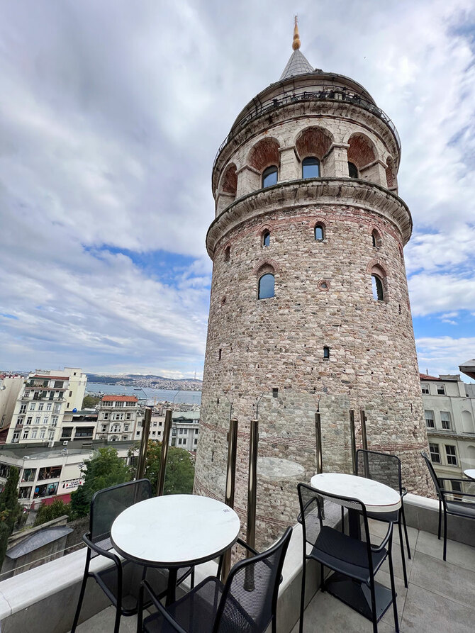 「フィルゼンデ・レストラン」のテラス席。この近さで「ガラタ塔」を眺めることができるのは、このレストランだけ！