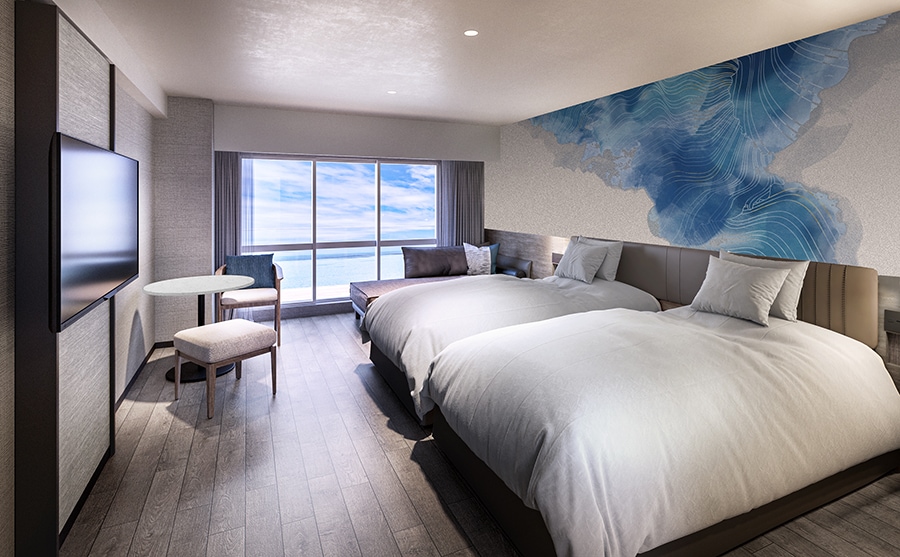 グランドメルキュールの客室といえば、それぞれホテルが立地する地域の個性を取り入れた、モダンプレミアムなデザインが特徴。今回のリブランドに際しては、客室のリノベーションも実施し、生まれ変わった空間でゆったりと美しい景色を堪能できます。