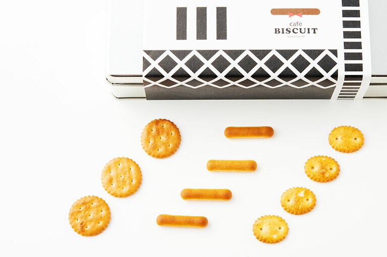 梶谷のビスケット缶入り 白壁パッケージ 3種類入り 600円(税込)／café BISCUIT