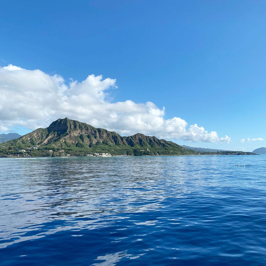 冬は雨が多く緑に覆われるダイヤモンドヘッド。海と山に囲まれた小さな島を大切に思い、ハワイの人々はSDGsに積極的に取り組む。