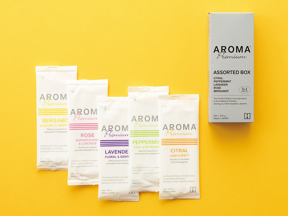 ポケットおしぼり AROMA Premium アソートボックス 5本入り 1,100円／FSX
