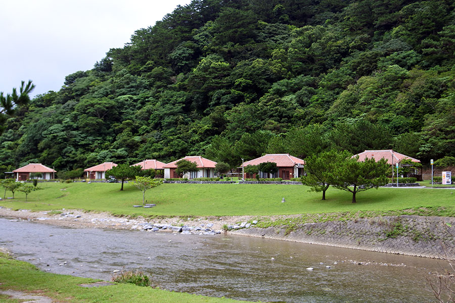 奥川沿いにコテージが並ぶ奥やんばるの里。