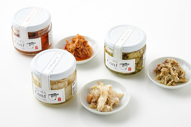 九州の老舗手土産が勢揃い！ 博多い津みの「ふぐのオイル漬け」 見た目