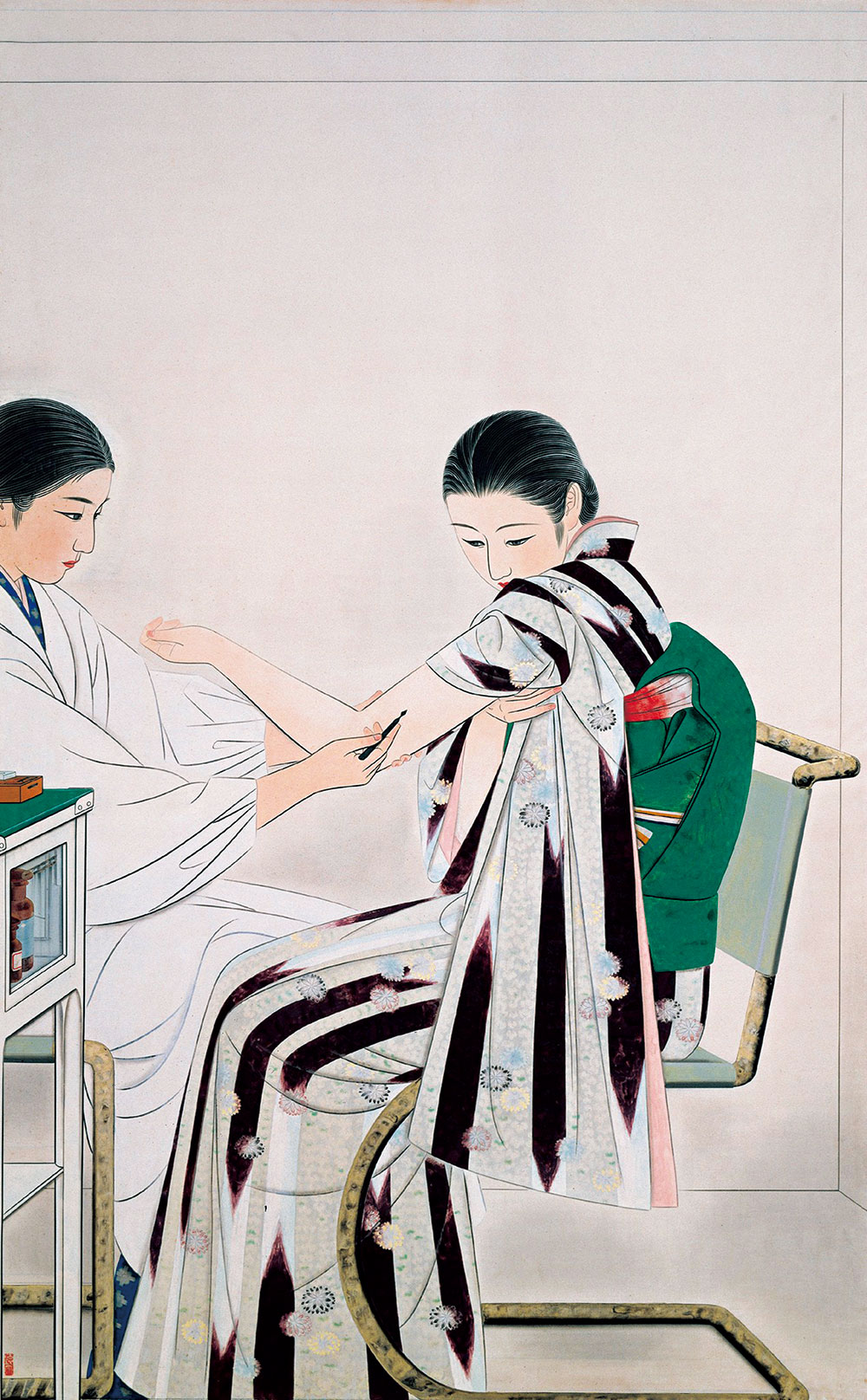 太田聴雨《種痘》1934年。天然痘の予防接種を受ける女性。太田聴雨は果敢に現代風俗を描いた。
