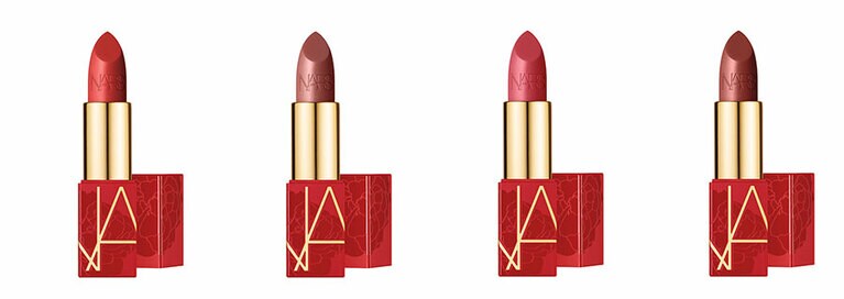 リップスティック 左から、00114  スカーレットレッド、 00116  ウォームヌード(新・限定色) 、00118 ウォームピーチブラウン(新・限定色) 、01294 マルドワイン 全4色 各3,300円(数量限定)／NARS JAPAN