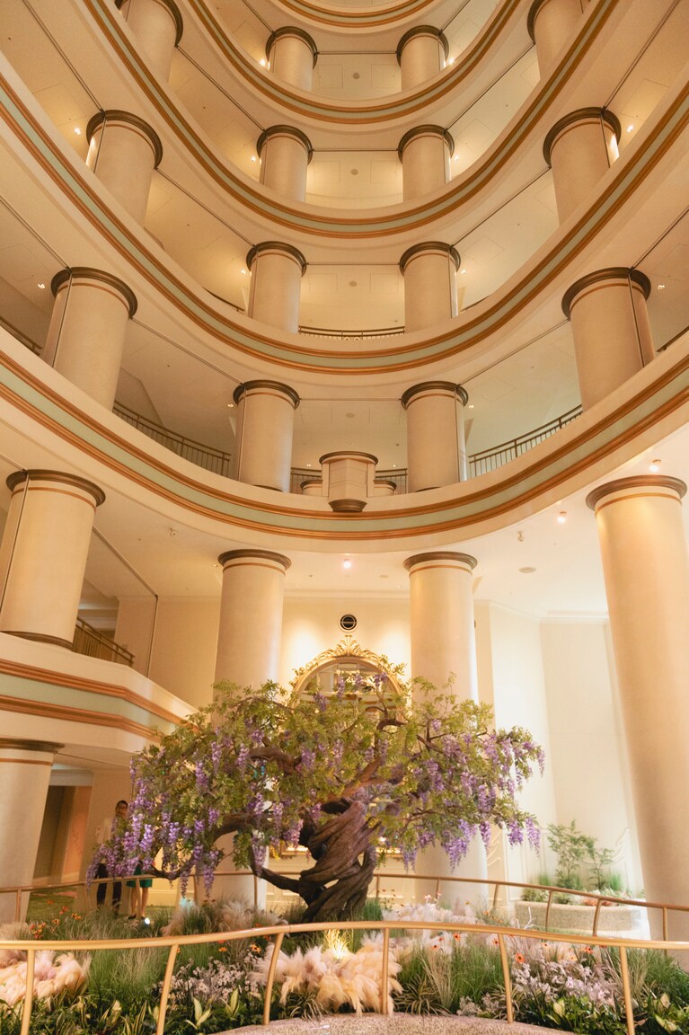 幻想的な藤の木が出迎えるコンサバトリー