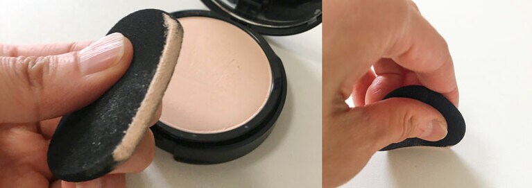 ヘリの部分を使うと、口角につけやすい。