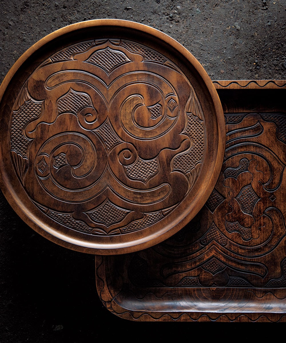 北海道 アイヌ 工芸品 木彫り お盆 トレー - テーブル用品
