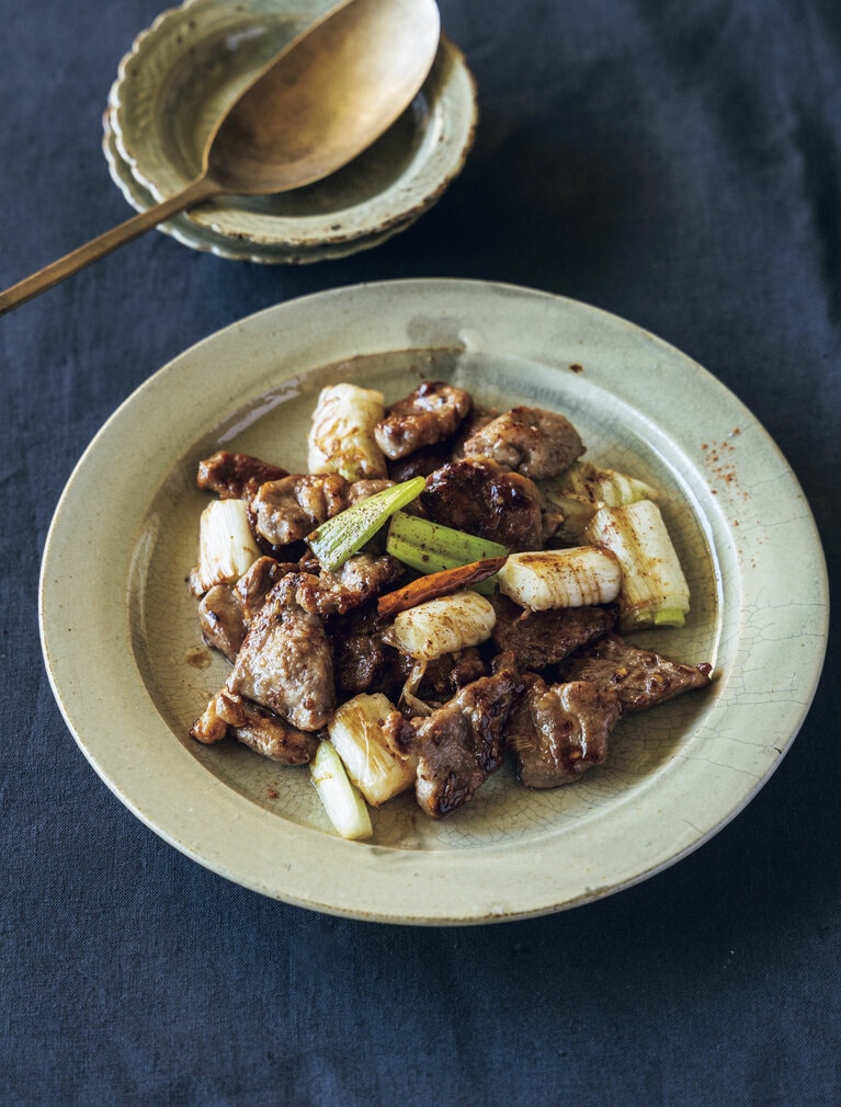 ラムとねぎのシナモン炒め。