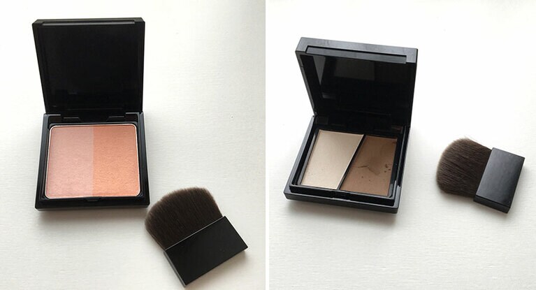 左から、スリムクリエイトチークス OR-1、スリムクリエイトパウダーA EX-2。これらを効果的にダブル使いする。