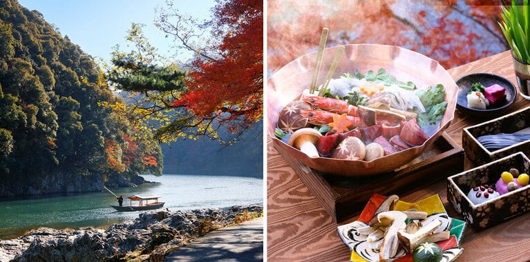 秋には舟を貸し切りにして「もみじ鍋」を味わう〈秋麗の朝餉舟〉を開催（2024年11月20日～12月5日、1名82,000円～）。