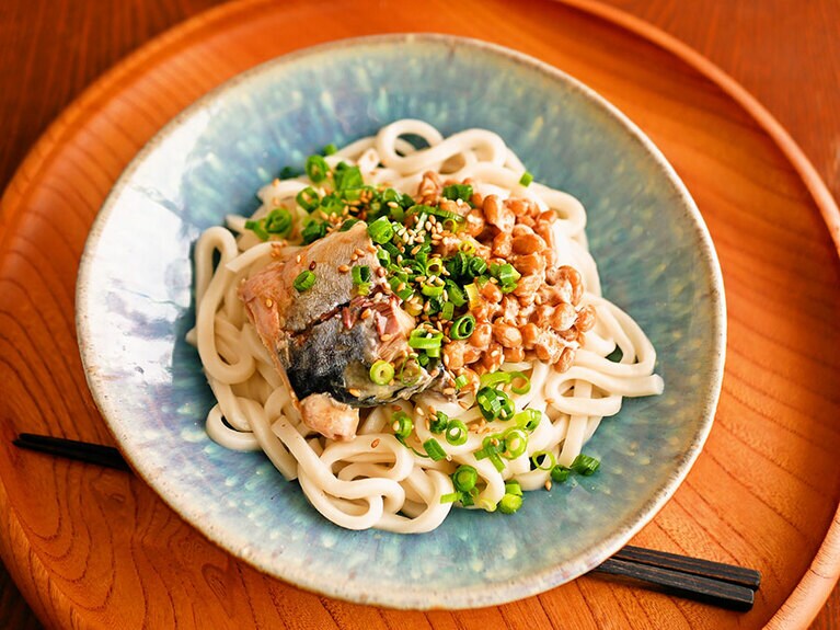 サバ納豆のっけうどん。