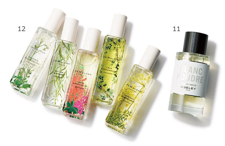 11. ヒーリー オードパルファン ブラン プードル 100mL 20,000円／アイビシトレーディング。12. ワイルド フラワー＆ウィーズ コレクション 全5種 各30mL 8,400円／ジョー マローン ロンドン(限定発売中)