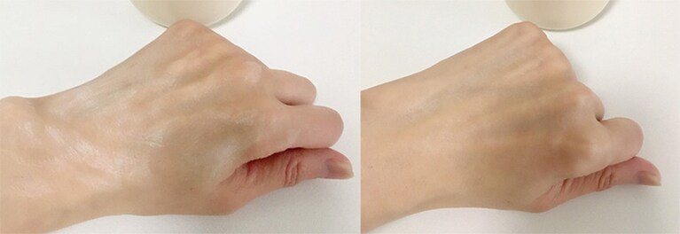 塗り広げただけでは白さが増しますが、続けるとクリームが吸収されて滑らかに！