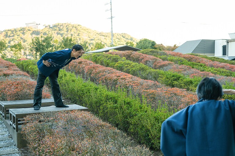 朝の「茶摘み体操」で心身がスッキリ。