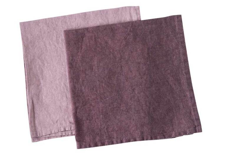 Lino e Lina「キッチンクロス」左から：マノン ルビ、マノン ヴィンテージモーヴ 各1,200円。