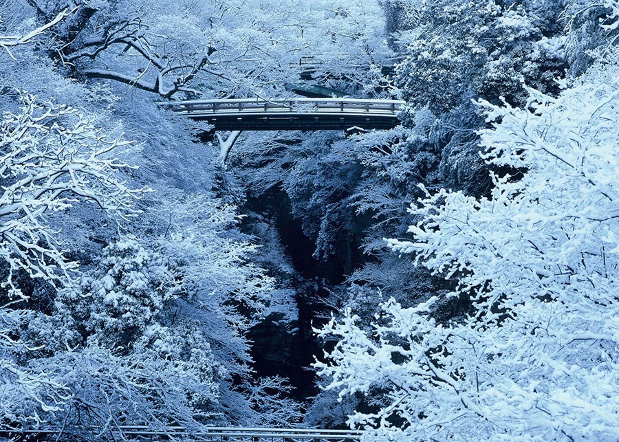 雪景色の中の猿橋。