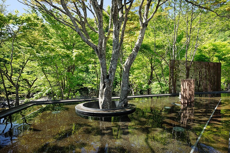 星野リゾート 奥入瀬渓流ホテル［青森／奥入瀬渓流温泉］渓流露天風呂（女湯）。