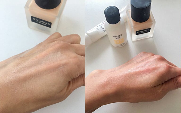 左がオイルなし、右があり。