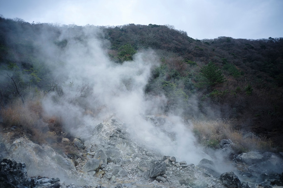 最も噴出がさかんな「大叫喚地獄」など、雲仙地獄の代表的なスポットも案内してくれる。