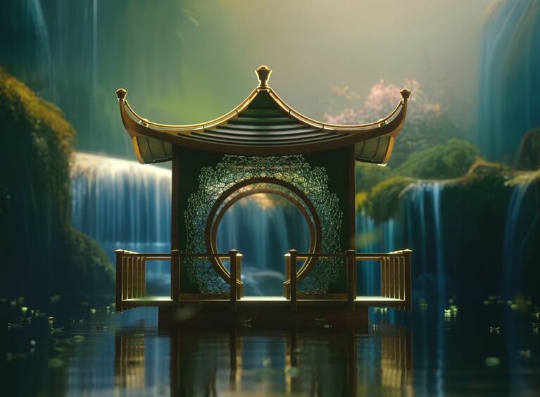 幻想的な舞台装置のドリーム・パゴダは、物語の鍵を握る神秘的な存在。