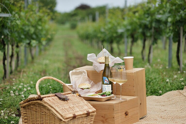 ピクニックセット2名用(ワインボトル1本、ハンバーガー、ソーセージなど) 11,000円。要予約。