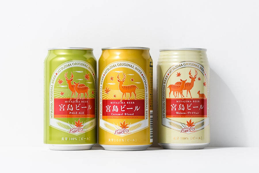 【広島県】宮島ビールの「宮島ビール」オープン価格(各330ml)。左から：ペールエール、カラメルブロンド、ヴァイツェン。