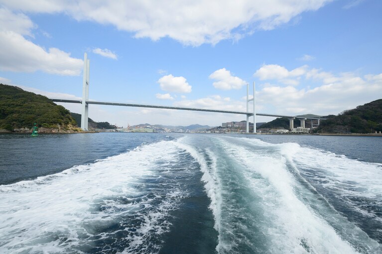 デッキに出ると、長崎の街や海の景色が楽しい。