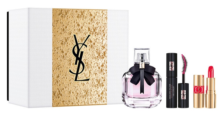 ノエル モン パリ ミニメイクアップセット 14,300円。セット内容：モン パリ オーデパルファム 50ml、マスカラ ヴォリューム エフォシル カーラー 1 ミニ、ルージュ ヴォリュプテ シャイン No.45ミニ。発売日：12月1日(水)